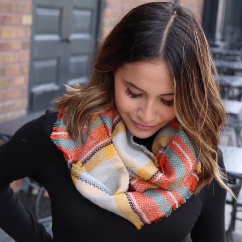 SOLD OUT Autumn Vibes Plaid Fringe Knit Infinity Scarf - Picture 1 of 3